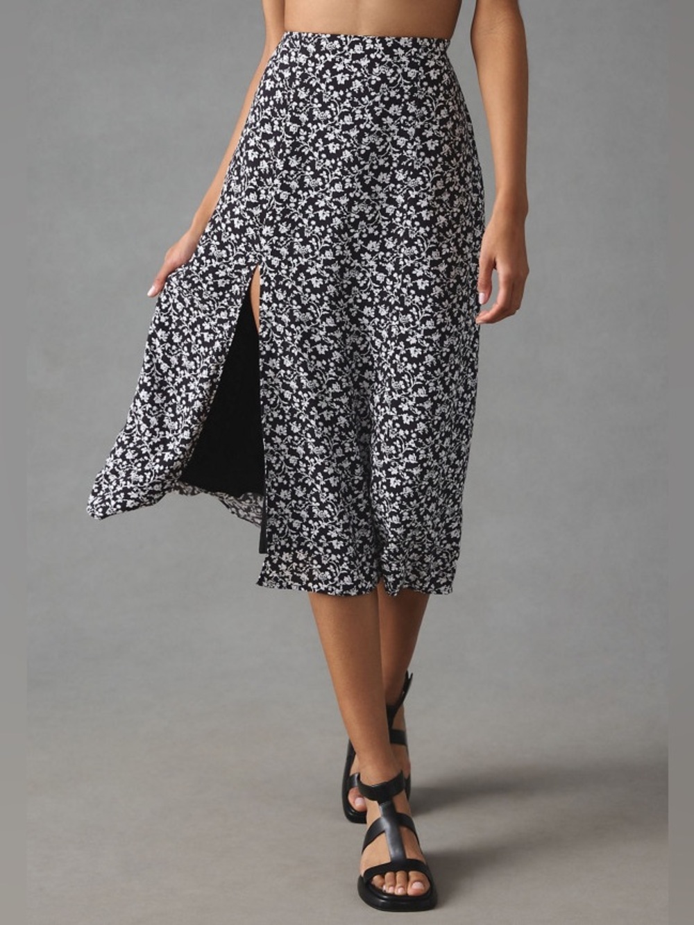 Anthropologie || Maeve The‎ Lille Side-slit Midi Skirt Floral Black 0